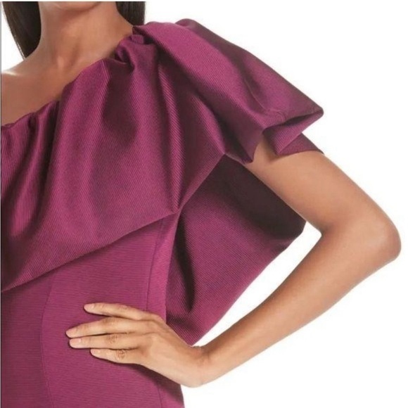 NWT ZAC ZAC Posen Vaille One Shoulder Ruffle Evening Maxi Dress Plum Bridesmaid - Picture 3 of 14